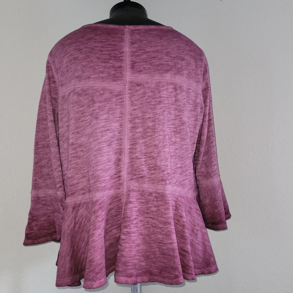 Anthropologie Akemi + Kim  Women's Purple Peplum Cotton 3/4 Sleeve Top Size XL - Picture 4 of 9